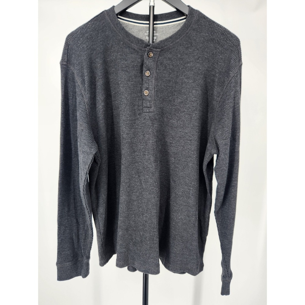 Members Mark Mens Black Heather Soft Wash Thermal Henley Shirt Large SAZF9D3191